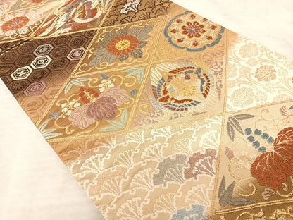 平和屋着物◎六通柄袋帯 唐織 天井花文 金糸 正絹 逸品 AAAT6058yx