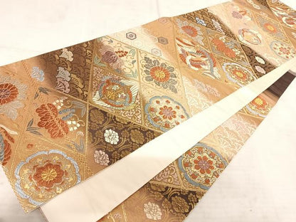 平和屋着物◎六通柄袋帯 唐織 天井花文 金糸 正絹 逸品 AAAT6058yx