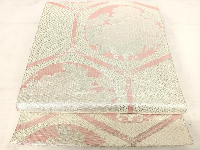 平和屋着物◎佐賀錦 六通柄袋帯 亀甲花文 銀糸 正絹 逸品 AAAT6070yx