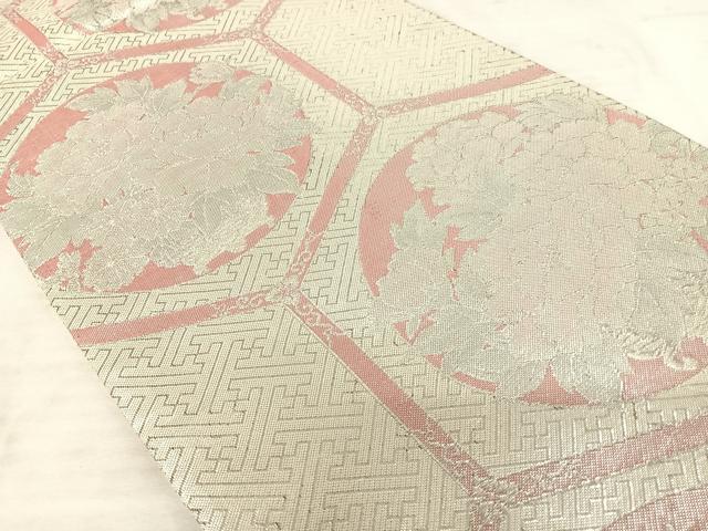 平和屋着物◎佐賀錦 六通柄袋帯 亀甲花文 銀糸 正絹 逸品 AAAT6070yx