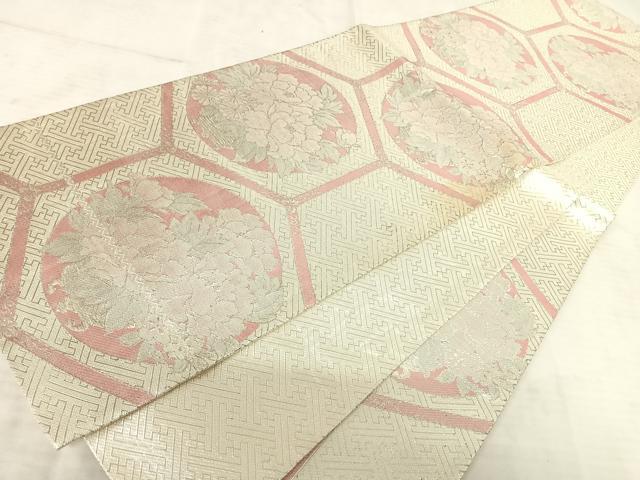 平和屋着物◎佐賀錦 六通柄袋帯 亀甲花文 銀糸 正絹 逸品 AAAT6070yx