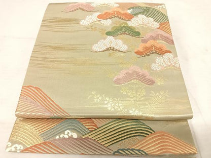 平和屋着物◎六通柄袋帯 唐織 流水松文 金糸 正絹 逸品 AAAT6080yx