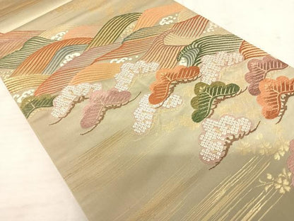 平和屋着物◎六通柄袋帯 唐織 流水松文 金糸 正絹 逸品 AAAT6080yx