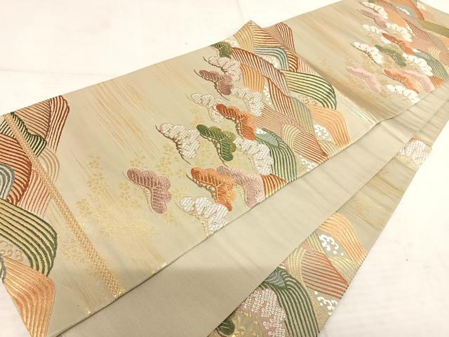 平和屋着物◎六通柄袋帯 唐織 流水松文 金糸 正絹 逸品 AAAT6080yx