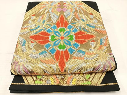 平和屋着物◎六通柄袋帯 唐織 正倉院鳳凰文 黒地 金銀糸 正絹 逸品 AAAT6155yx
