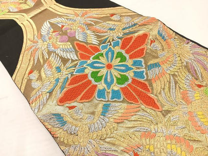 平和屋着物◎六通柄袋帯 唐織 正倉院鳳凰文 黒地 金銀糸 正絹 逸品 AAAT6155yx