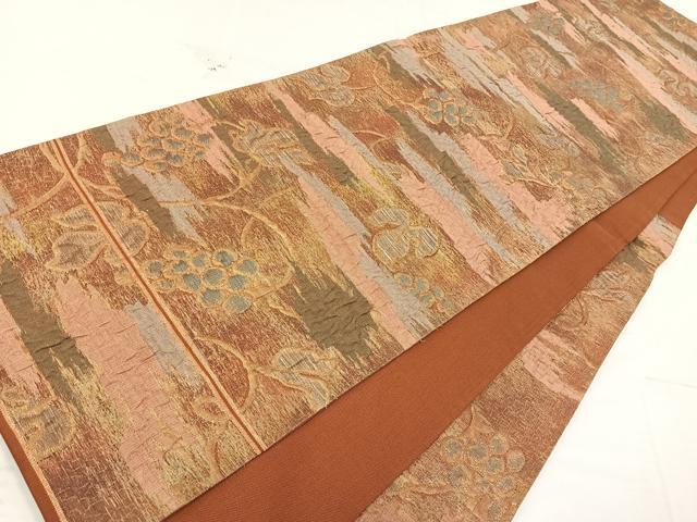 平和屋着物◎六通柄袋帯 ふくれ織 葡萄蔦の葉文 金銀糸 正絹 逸品 AAAT6167yx