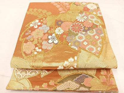 平和屋着物◎六通柄袋帯 唐織 校倉 吉祥花文 金糸 正絹 逸品 AAAT6170yx