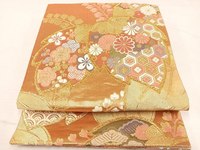 平和屋着物◎六通柄袋帯 唐織 校倉 吉祥花文 金糸 正絹 逸品 AAAT6170yx