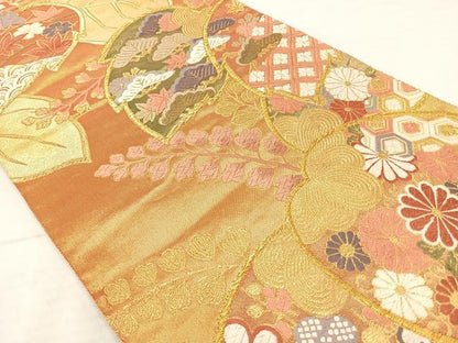 平和屋着物◎六通柄袋帯 唐織 校倉 吉祥花文 金糸 正絹 逸品 AAAT6170yx
