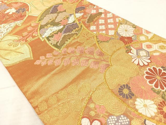 平和屋着物◎六通柄袋帯 唐織 校倉 吉祥花文 金糸 正絹 逸品 AAAT6170yx