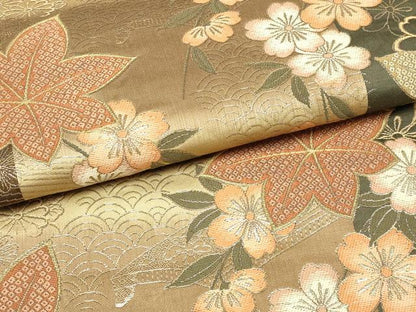 平和屋本店●六通柄袋帯 花楽器文 枝垂れ桜 楓 琴 金糸 正絹 逸品 AAAT6551ay