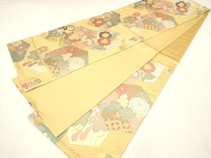 平和屋本店●六通柄袋帯　唐織　亀甲華絢爛　正絹　逸品　AAAT6553ay