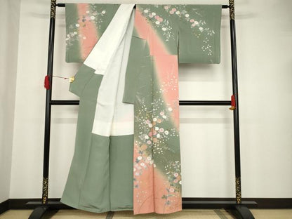 平和屋着物●訪問着 作家物 草花文 暈し染 金銀彩 正絹 逸品 AAAT6601ck