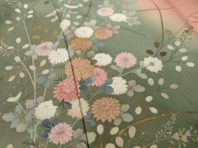 平和屋着物●訪問着 作家物 草花文 暈し染 金銀彩 正絹 逸品 AAAT6601ck