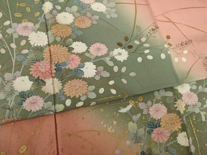 平和屋着物●訪問着 作家物 草花文 暈し染 金銀彩 正絹 逸品 AAAT6601ck