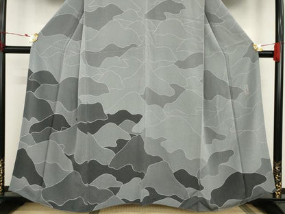 平和屋着物●訪問着 作家物 遠山文 鬼しぼ縮緬 正絹 逸品 AAAT6605ck