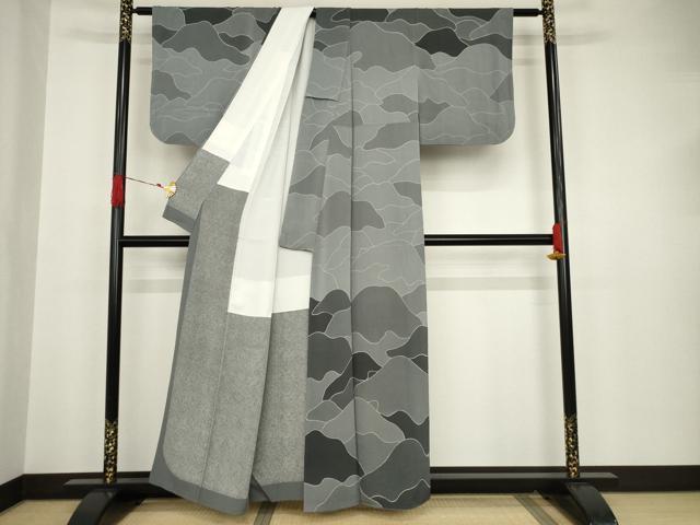 平和屋着物●訪問着 作家物 遠山文 鬼しぼ縮緬 正絹 逸品 AAAT6605ck