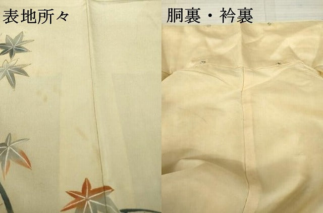平和屋着物●アンティーク 大正ロマン 枝葉文 楓 金彩 正絹 逸品 AAAT6611ck