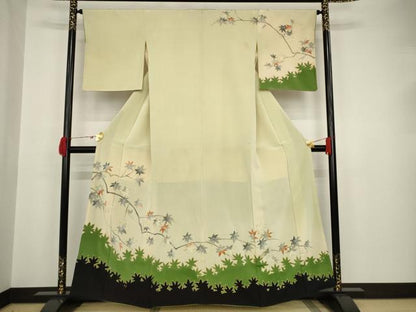 平和屋着物●アンティーク 大正ロマン 枝葉文 楓 金彩 正絹 逸品 AAAT6611ck
