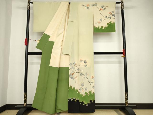 平和屋着物●アンティーク 大正ロマン 枝葉文 楓 金彩 正絹 逸品 AAAT6611ck