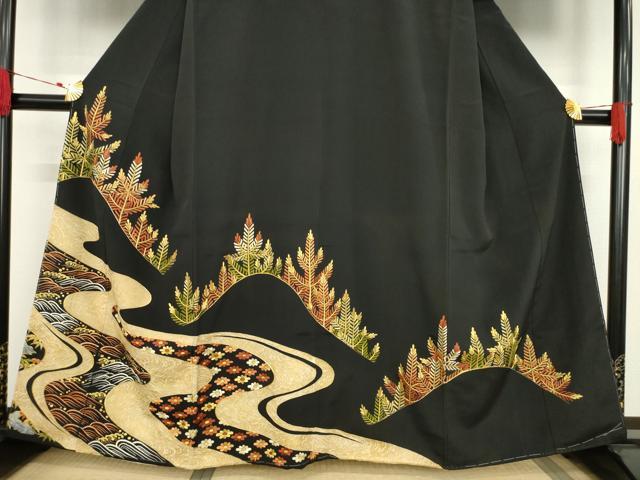 平和屋着物●豪華黒留袖 総刺繍 流水樹林文 金糸 正絹 逸品 AAAT6612ck