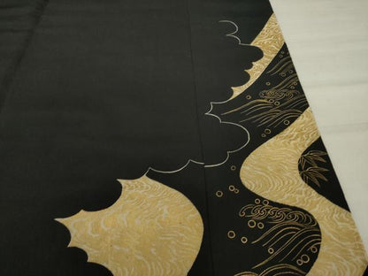 平和屋着物●豪華黒留袖 総刺繍 流水樹林文 金糸 正絹 逸品 AAAT6612ck