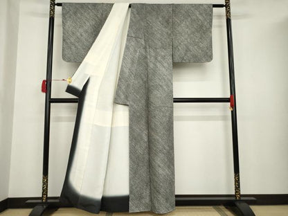 平和屋着物●大変加工の良い総絞り小紋 黒地 正絹 逸品 AAAT6695ck