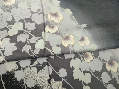 平和屋着物●訪問着　駒刺繍　葡萄蔦草文　暈し染　金彩　正絹　逸品　AAAT6715ck
