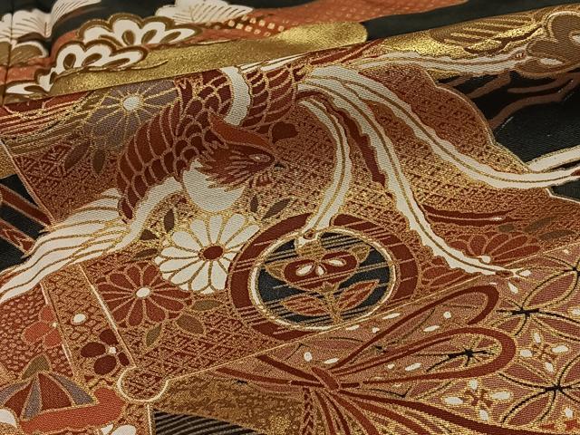 三太郎豪華にぎやか飾り 平和屋着物□豪華振袖 駒刺繍 扇面草花文 金彩 正絹 逸品