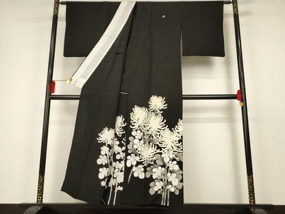 平和屋着物▽豪華黒留袖 単衣 友禅 菊聖秀 乱菊 暈し染め 金彩 正絹 逸品 AAAT7200iu