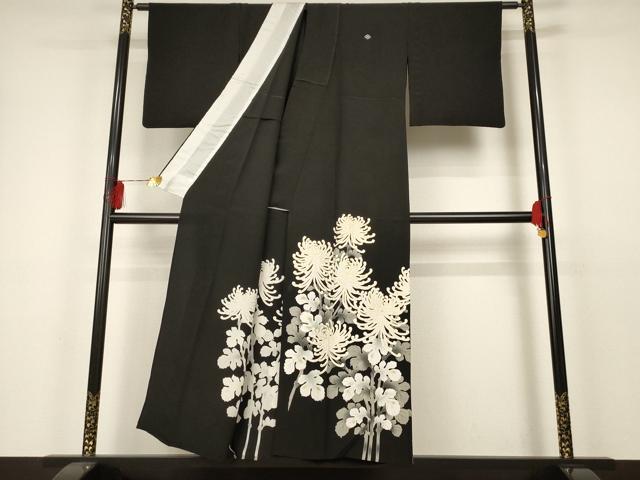 平和屋着物▽豪華黒留袖 単衣 友禅 菊聖秀 乱菊 暈し染め 金彩 正絹 逸品 AAAT7200iu