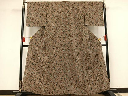 平和屋着物▽上質な小紋 単衣 笹文 正絹 逸品 AAAT7311fy