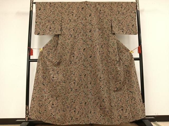 平和屋着物▽上質な小紋 単衣 笹文 正絹 逸品 AAAT7311fy