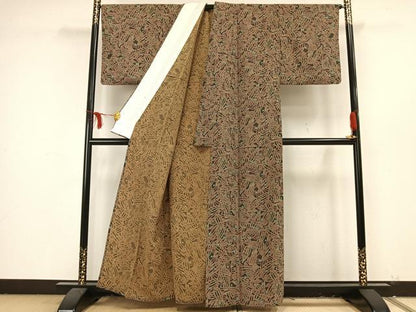 平和屋着物▽上質な小紋 単衣 笹文 正絹 逸品 AAAT7311fy