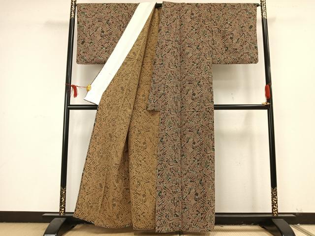 平和屋着物▽上質な小紋 単衣 笹文 正絹 逸品 AAAT7311fy