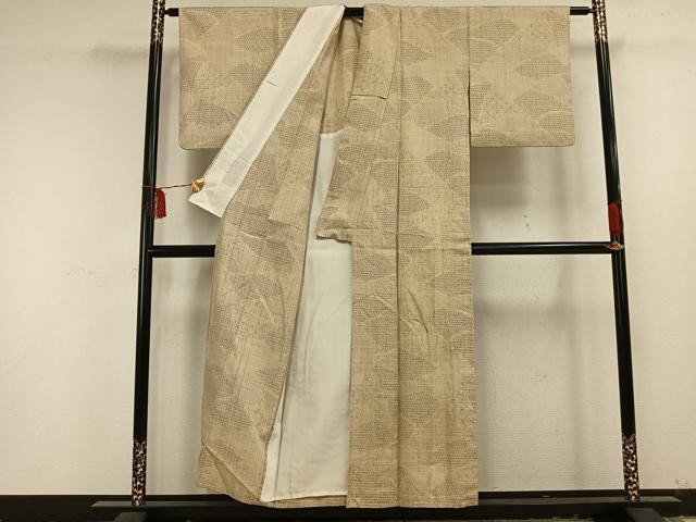 平和屋着物▽上質な紬　単衣　亀甲絣　正絹　逸品　AAAT7357fy