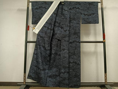 平和屋着物▽本場結城紬 重要無形文化財 単衣 100亀甲 風景文 正絹 逸品 AAAT7441fy