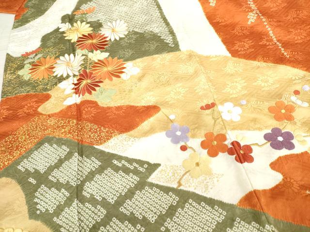 平和屋着物□豪華振袖 駒刺繍 草花文 金彩 正絹 逸品 AAAT7665ma