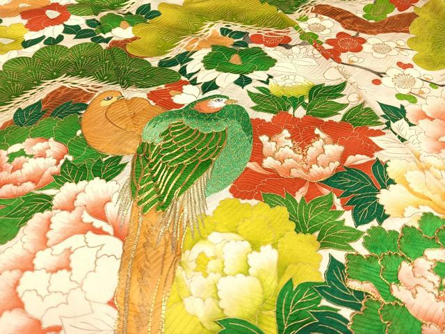 【高級訪問着】定価28万円❣️ 未使用品✨花鳥文 金彩 正絹　逸品 No.448 平和屋着物□豪華振袖 駒刺繍 花鳥文 金彩 正絹 逸品 AAAT7793es