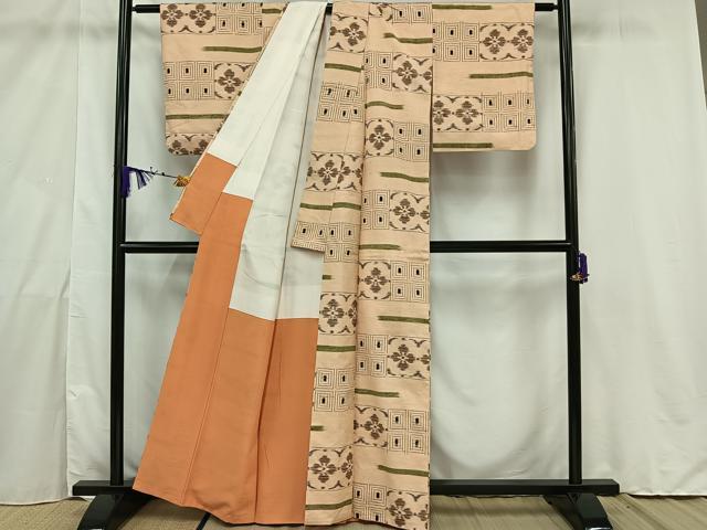 平和屋着物■上質な紬　幾何学花文　正絹　逸品　AAAT8199jh