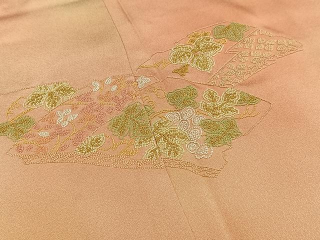 平和屋着物□色留訪問着 中国三大刺繍 相良刺繍 草花文