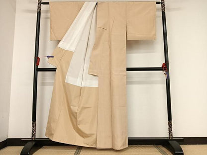 平和屋着物●上質な紬 色無地 薄卵色 正絹 逸品 AAAT9402np