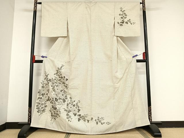 平和屋着物●訪問着　中国三大刺繍　相良刺繍　紬地　手描き　草花文　正絹　逸品　AAAT9403np