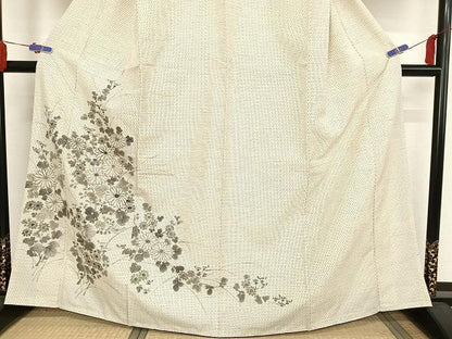 平和屋着物●訪問着　中国三大刺繍　相良刺繍　紬地　手描き　草花文　正絹　逸品　AAAT9403np