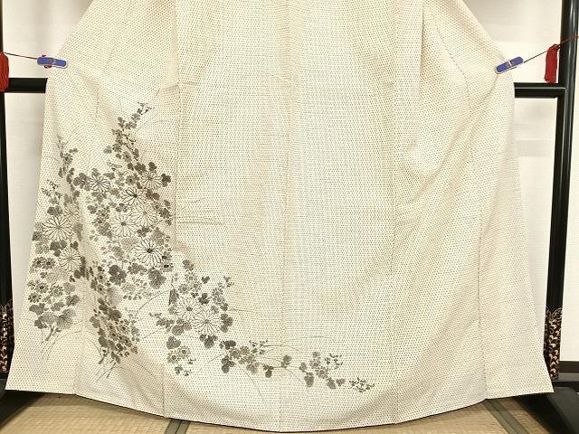 平和屋着物●訪問着　中国三大刺繍　相良刺繍　紬地　手描き　草花文　正絹　逸品　AAAT9403np