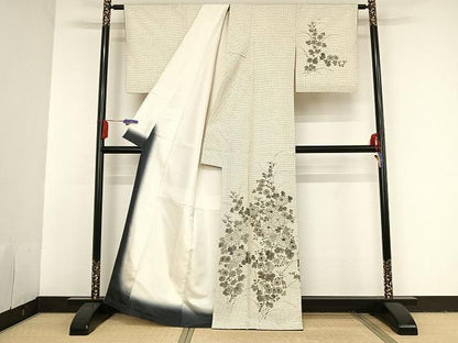 平和屋着物●訪問着　中国三大刺繍　相良刺繍　紬地　手描き　草花文　正絹　逸品　AAAT9403np