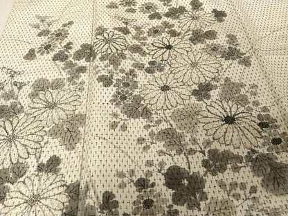 平和屋着物●訪問着　中国三大刺繍　相良刺繍　紬地　手描き　草花文　正絹　逸品　AAAT9403np