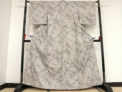 平和屋着物●本場小千谷紬　更紗花文　正絹　逸品　AAAT9405np