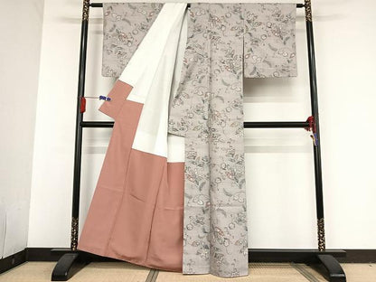 平和屋着物●本場小千谷紬　更紗花文　正絹　逸品　AAAT9405np